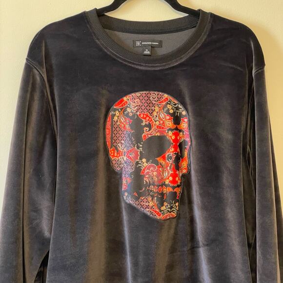 INC XL NWT long sleeve t-shirt velvet black red casual skull whimysgoth cozy - Picture 2 of 7